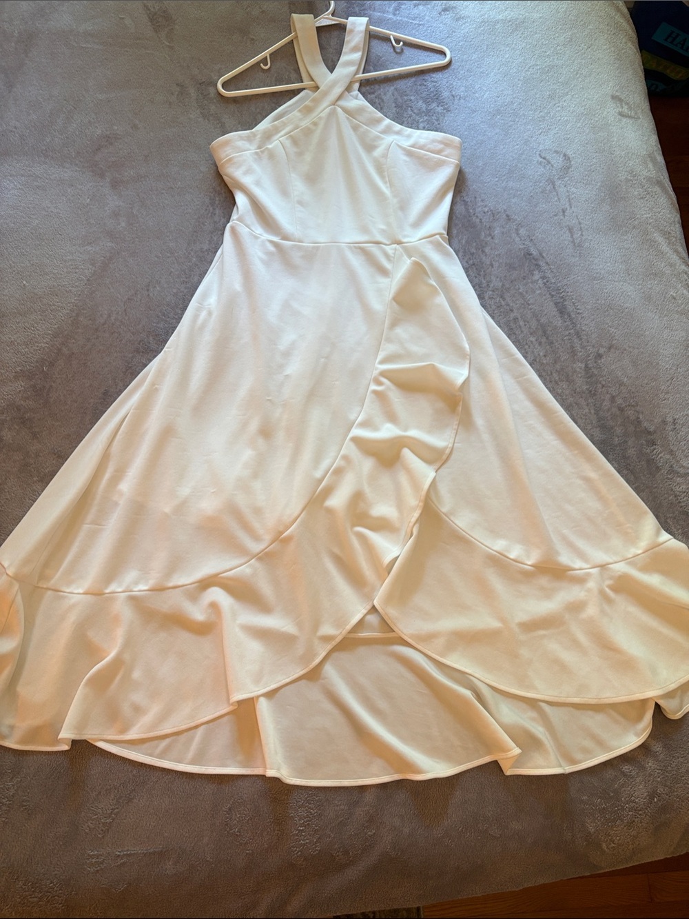 White Halter High-Low Ruffle Dress